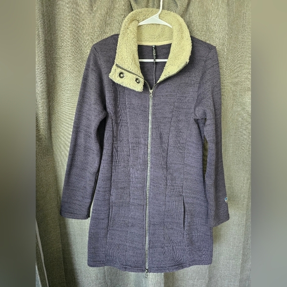 KUHL Women's Alaska Long Sweater Full Zip Jacket Coat Layer Shearling Blue Sz S - Picture 1 of 7